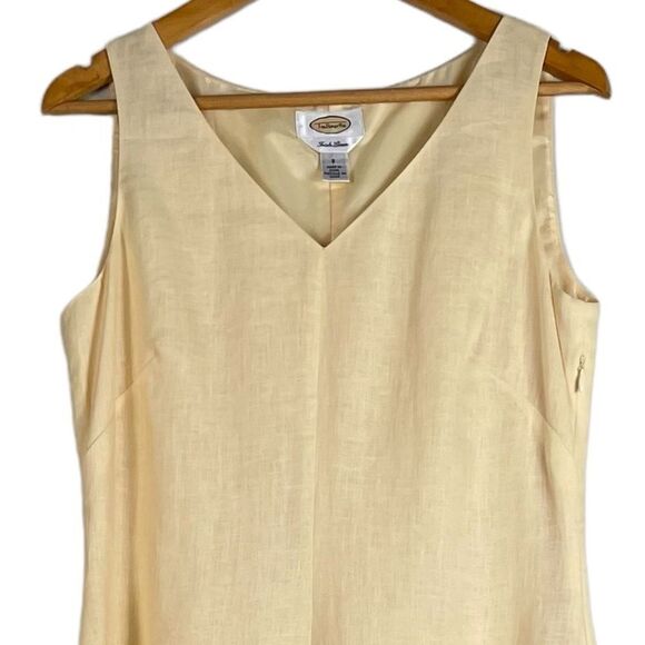 Vintage‎ Talbots Irish Linen Dress Size 8 Butter Yellow Sleeveless Lace - Picture 2 of 9